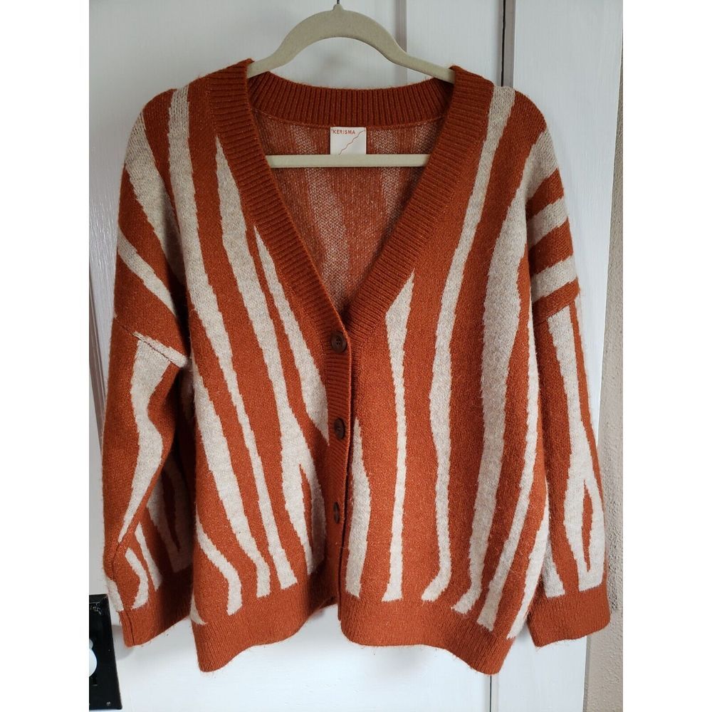 KERISMA BUTTON UP CARDIGEN ZEBRA BROWN/GREY‎ WOMEN Sz M/L